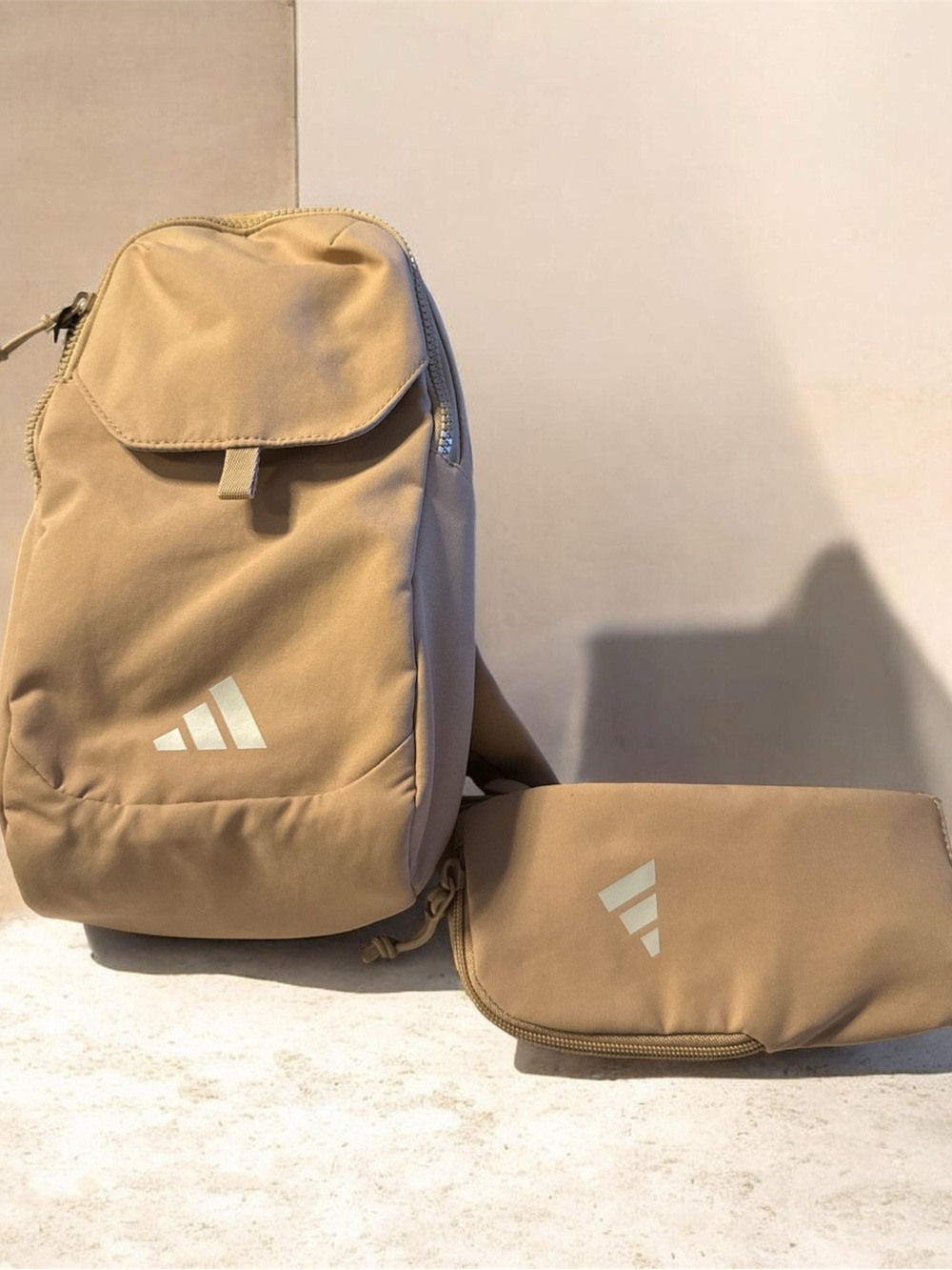 adidas Tan Sling Backpack with Matching Pouch